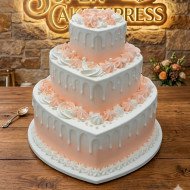 Orange Shade Three Tier Heart Shape Cake