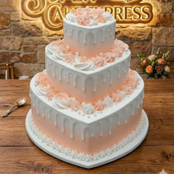 Orange Shade Three Tier Heart Shape Cake