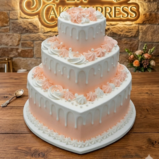 Orange Shade Three Tier Heart Shape Cake