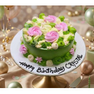 Green Pink Theme Cake