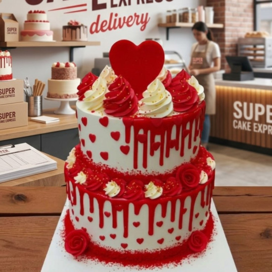 Anniversary Red Heart Dotted Cake