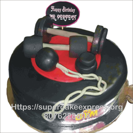 Gym  Theme Black Dumbbell Cake